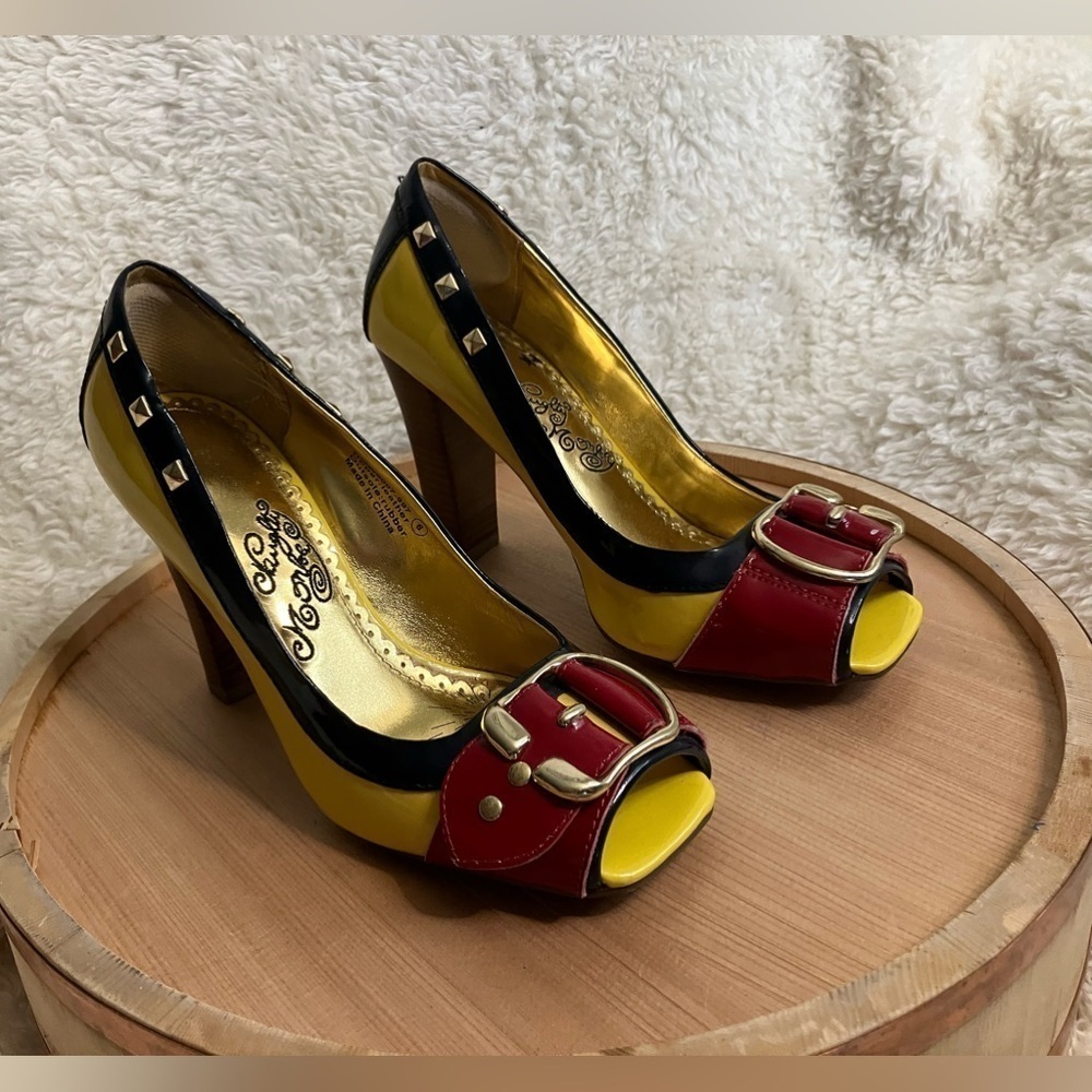 Naughty Monkey Colorful Talks Pumps High Heel Color Block Patent Leather Size 6 - Picture 9 of 15